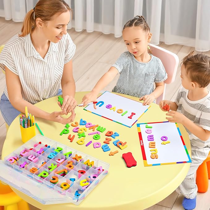 JoyCat Classroom Magnetic Letters Kit Colorful 234 Pcs with Double - Side Magnet Board - Foam Alphabet Letters for Preschool Kids Toddler Spelling and Learning - Fridge Magnets ABC Education Toys