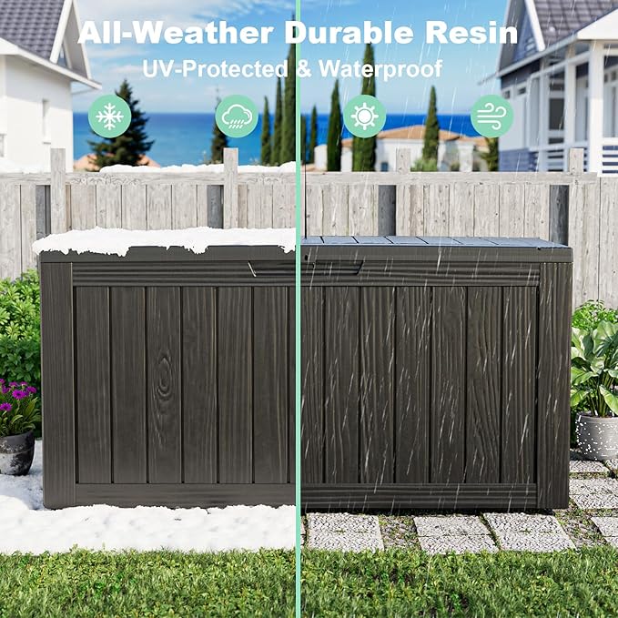 Vixzen 85 Gallon Resin Deck Box, Lockable Outdoor Storage Box for Patio Cushions Storage Furniture,Garden Tools, Pool Supplies, Weatherproof and UV Resistant,Black