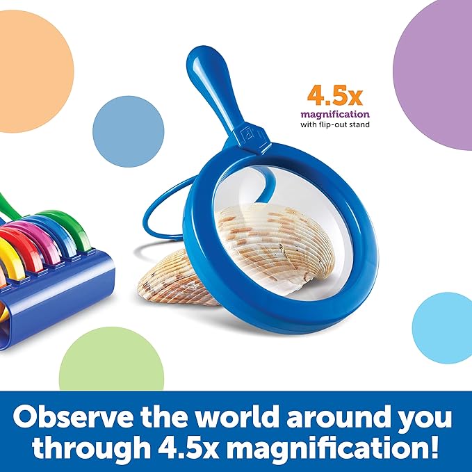 Learning Resources Primary Science Jumbo Magnifiers with Stand - 6 Pieces, Ages 3+, Science Classroom Accessories, Teacher Supplies, Observation Toys for Kids, Back to School Supplies