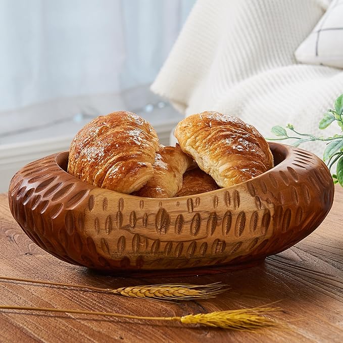 Teak Handcrafted Wooden Bowls Natural Wood Utility Bowl 11.8" X7.9" Handmade Rustic Serving Platter Fruit Snack Holder for Entry Table Vintage Artworks Dining Room Home Décor
