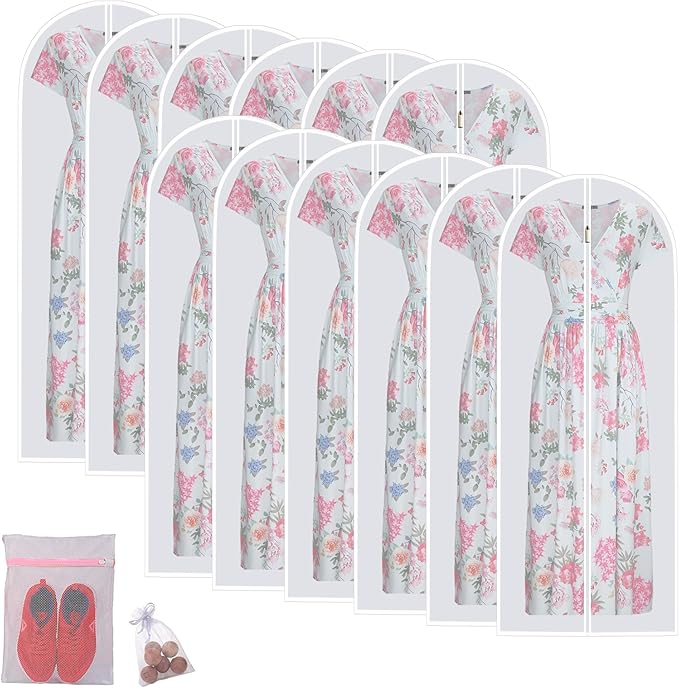 Garment Bags (set of 12) for Wedding Dress Garment Bag Closet Cover for Open Closet Clothes Storage Bag with Zipper Gown Garment Bag for Long Dresses