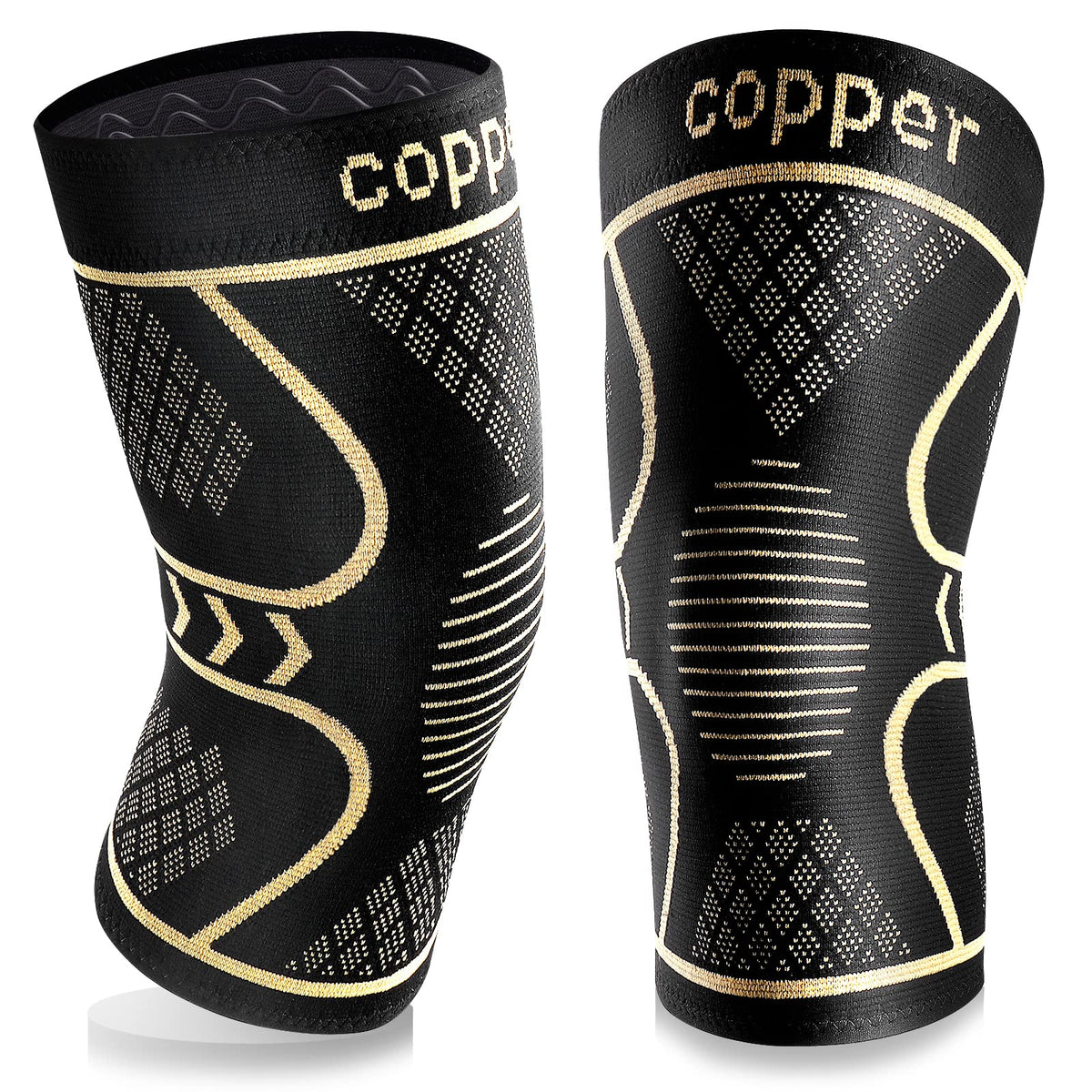 Copper Knee Braces for Women and Men 2 Pack, Knee Compression Sleeve for Knee Pain, Arthritis,ACL, Meniscus Tear, Joint Pain Relief, Knee Support for Running, Working Out, Fitness, Weightlifting-M