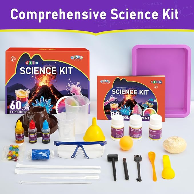 Benben Science Kits for Kids Age 5-7, 60 Experiments Educational Toy, STEM Toys for 6 7 8 Year Old Boys Girls Birthday Gift, Volcano Science Kit, Chemistry Set for Homeschooling