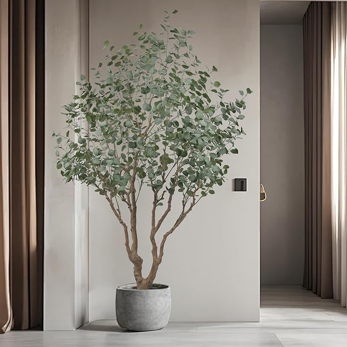 Artificial Eucalyptus Tree 7.5ft Tall Faux Plant with Large Trunks and Realistic Leaves,Fake Floor Potted Artificial Plants for Home Living Room Office Decor Indoor (7.5Feet,1Pack)