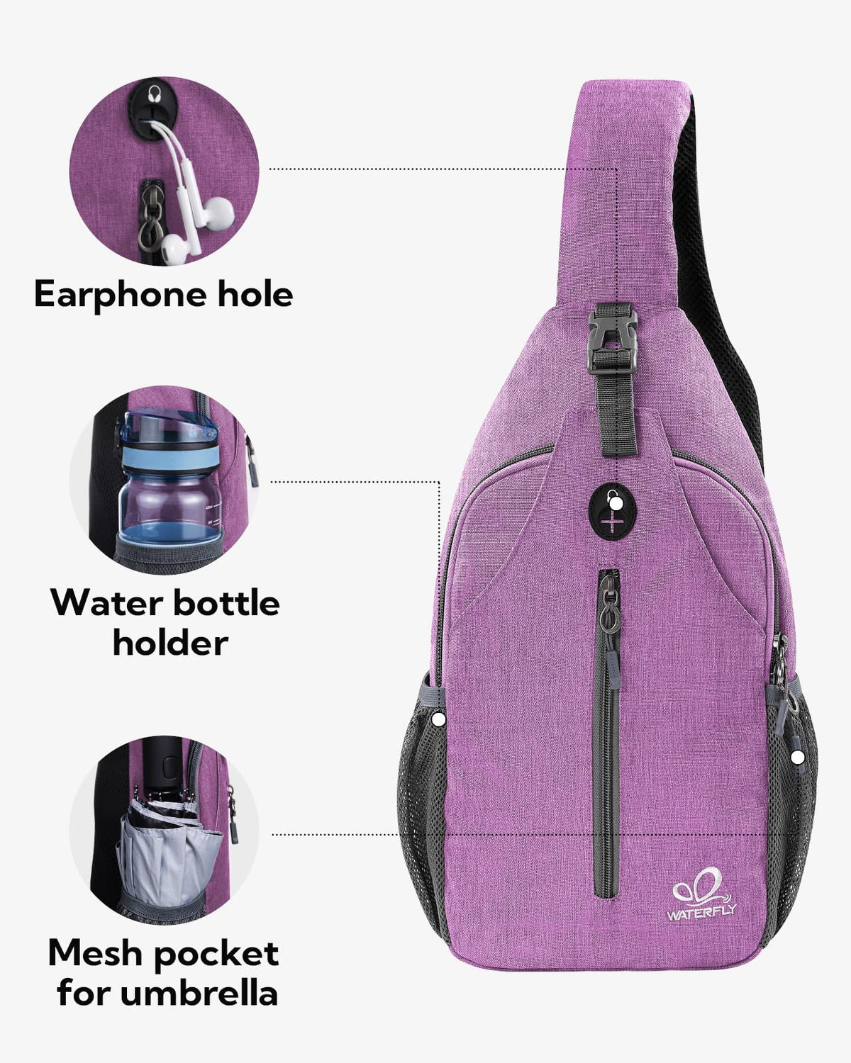 WATERFLY Small Hiking Sling Bag: Crossbody Sling Backpack Chest Bag Daypack for Men Women with Skin-Friendly Shoulder Strap