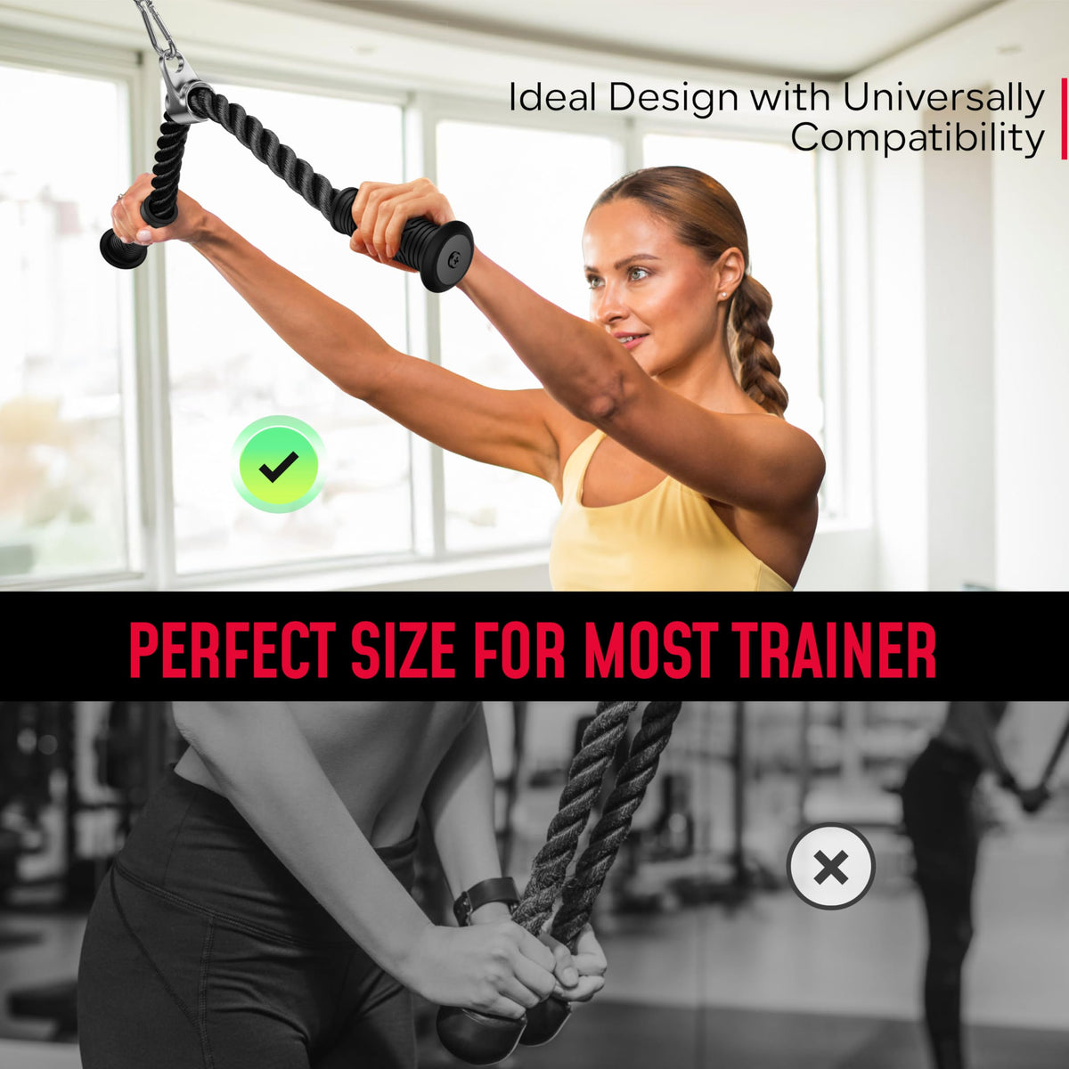 Crostice Tricep Rope Compatible with Tonal Machine, Tricep Pull Down Attachment with Ergonomic Comfort Grips, Accessory for Smart Home Gym & Cable Machine, Wrist Support Base, Soft Rub & Heavy Duty