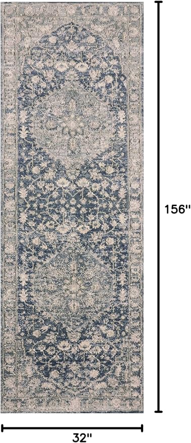 Loloi Teagan Collection TEA-01 Denim/Mist 2'-8" x 13' Runner Rug, Large, Soft Neutral Rug, High-Traffic for Living Room, Bedroom, Home Office, Dining Area