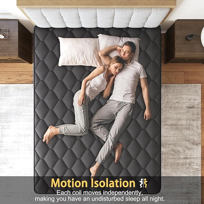 Full Mattress, Hybrid Mattresses 10 Inch Euro Top Medium Firm for Back & Lumbar Support, 100 Night Trial, Individual Pocket Spring Bed for Motion Isolation & Pressure Relief Black