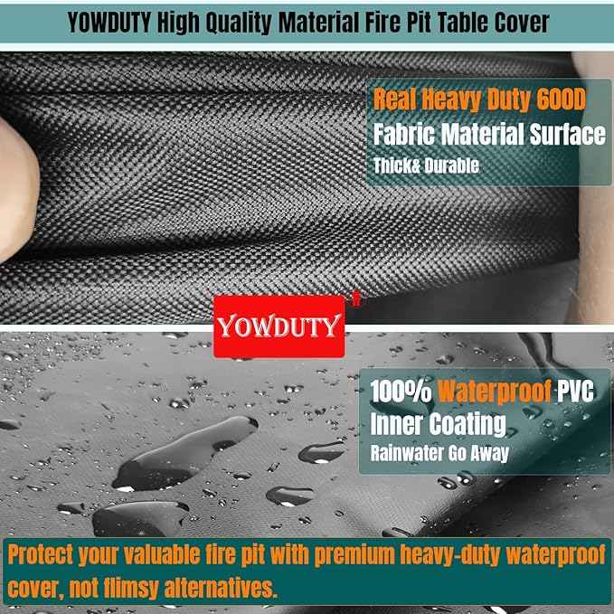 YOWDUTY Rectangular Propane Gas Fire Pit Table Cover 44x28x24 Inch, Waterproof Heavy Duty 600D Rectangle Outdoor Fireplace Cover 44 inch, All-weather Protection For Patio Firepit Table 42/43/44 inch