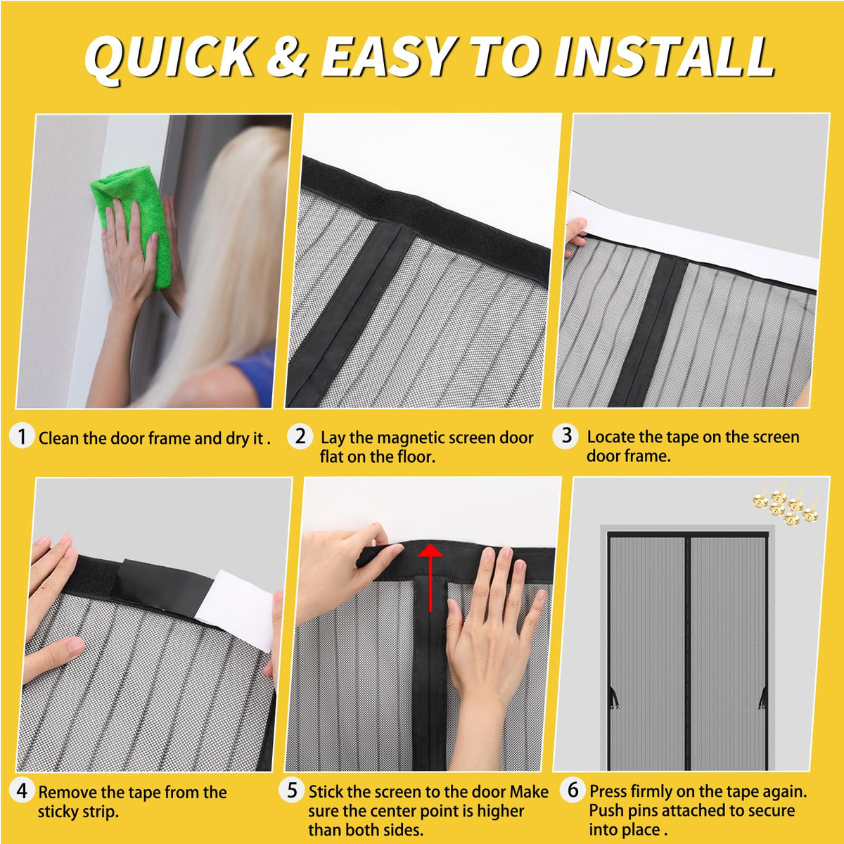 Magnetic Screen Door - Fit for Door Size:38x82 Inch, Screen Itself Size:40" x 84", Hands Free Mesh Partition,Heavy Duty Screen Door Mesh Curtain Keeps Bugs Out, Frame Hook & Loop, Pet and Kid Friendly