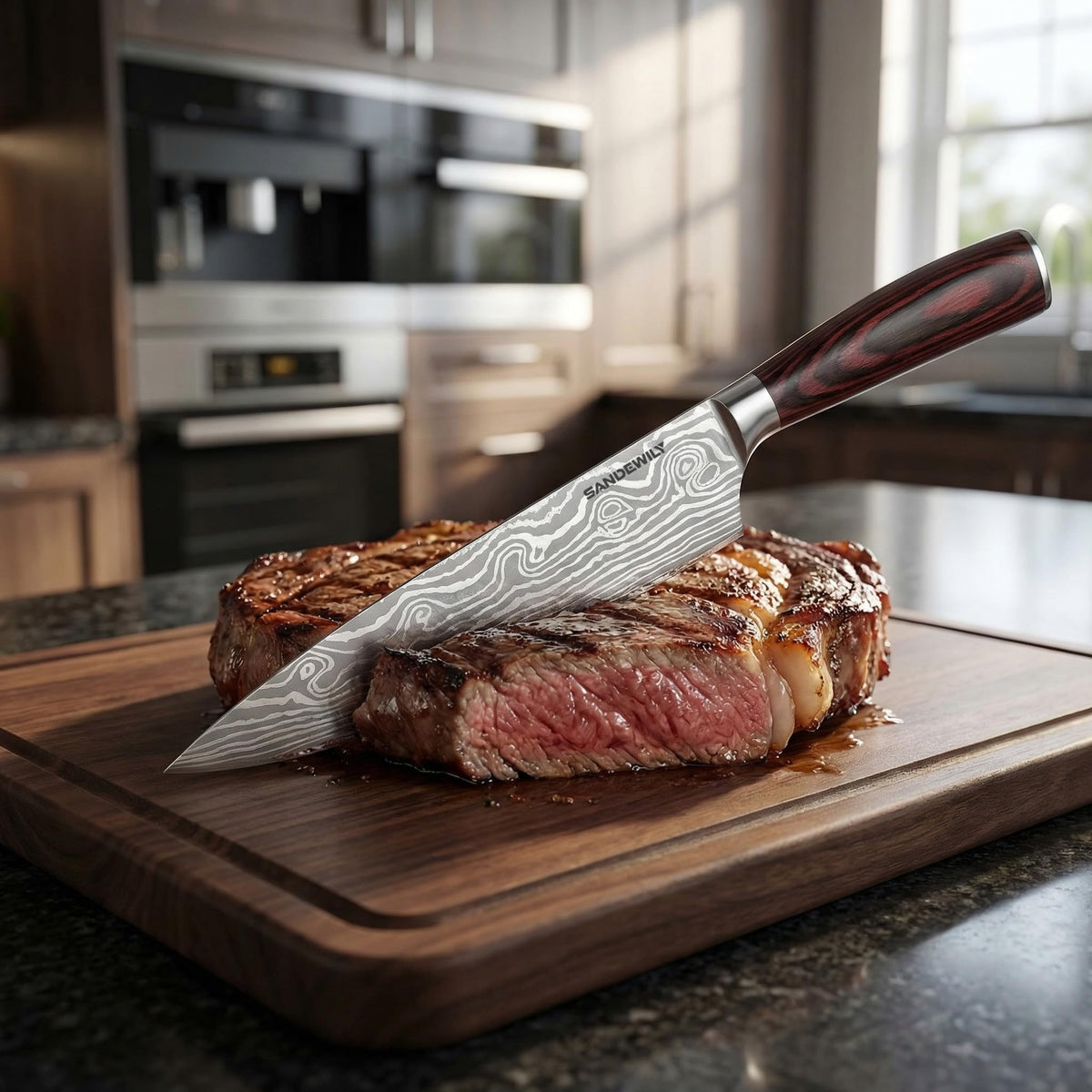 SANDEWILY Japanese Knife Set, 3 Piece Kitchen Knives with Sheaths