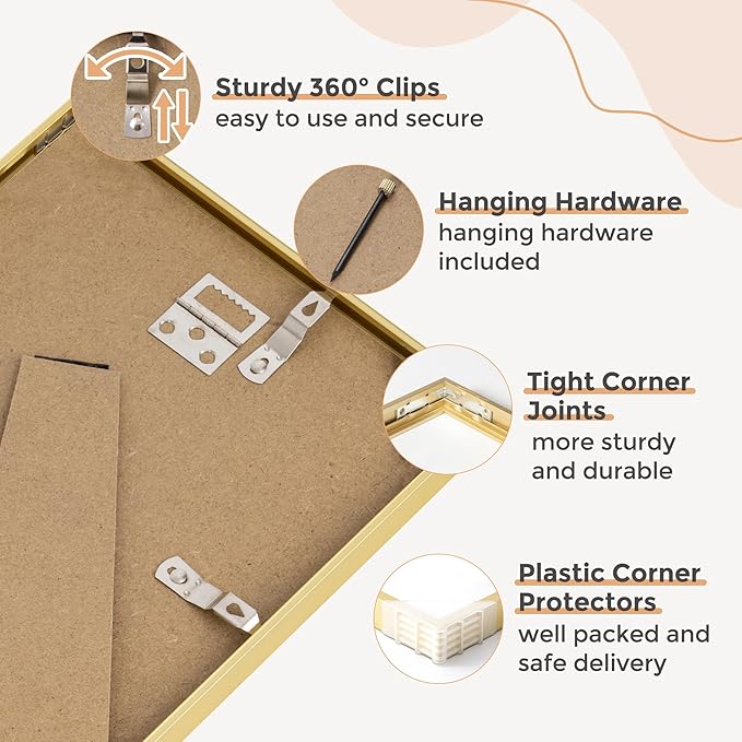 8x10 Picture Frame - 8 by 10 Metal Picture Frame With Mat | 8 x 10 Aluminum Photo Frame | Plexiglass And Hanging Hardware Included | 8x10 Gold Frame | Set of 3, Gold