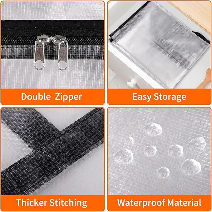 TasticTotes 4 Pack Clear Storage Bags for Comforter, Clothes & Bedding, Plastic Blanket Storage with Zipper and Handle, Moving Bags, Closet Organizer and Under-Bed Storage (60L)