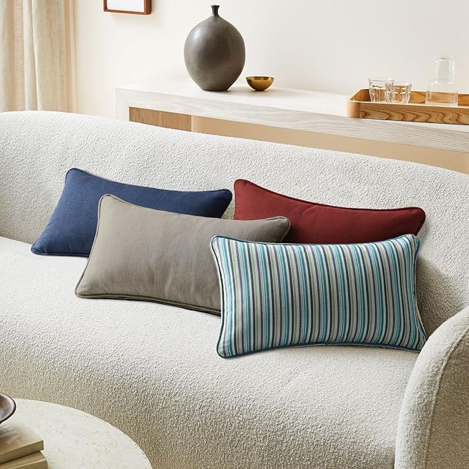Sunbrella Decorative Outdoor Water Repellent Throw Pillows with Inserts, Set of 4, 20" x12" Pillows for Patio, Backyard, Bed, Couch, and Patio Furniture, Cast Shale