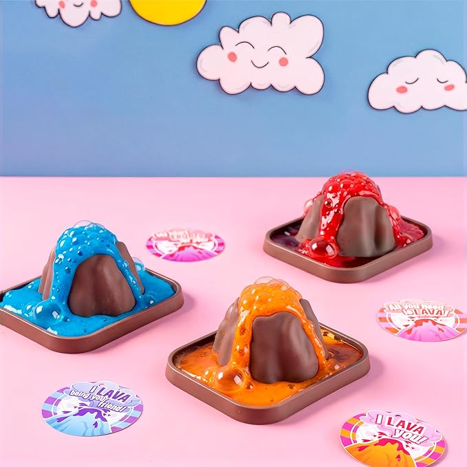 JOYIN 24 Pcs Valentines Day Volcano Science Kit with Cards, Volcano Erupting Science Experiment Toys with 4 Lava Colors, Classroom Activities for Kids Boys Girls Craft Gift Exchange Party Games