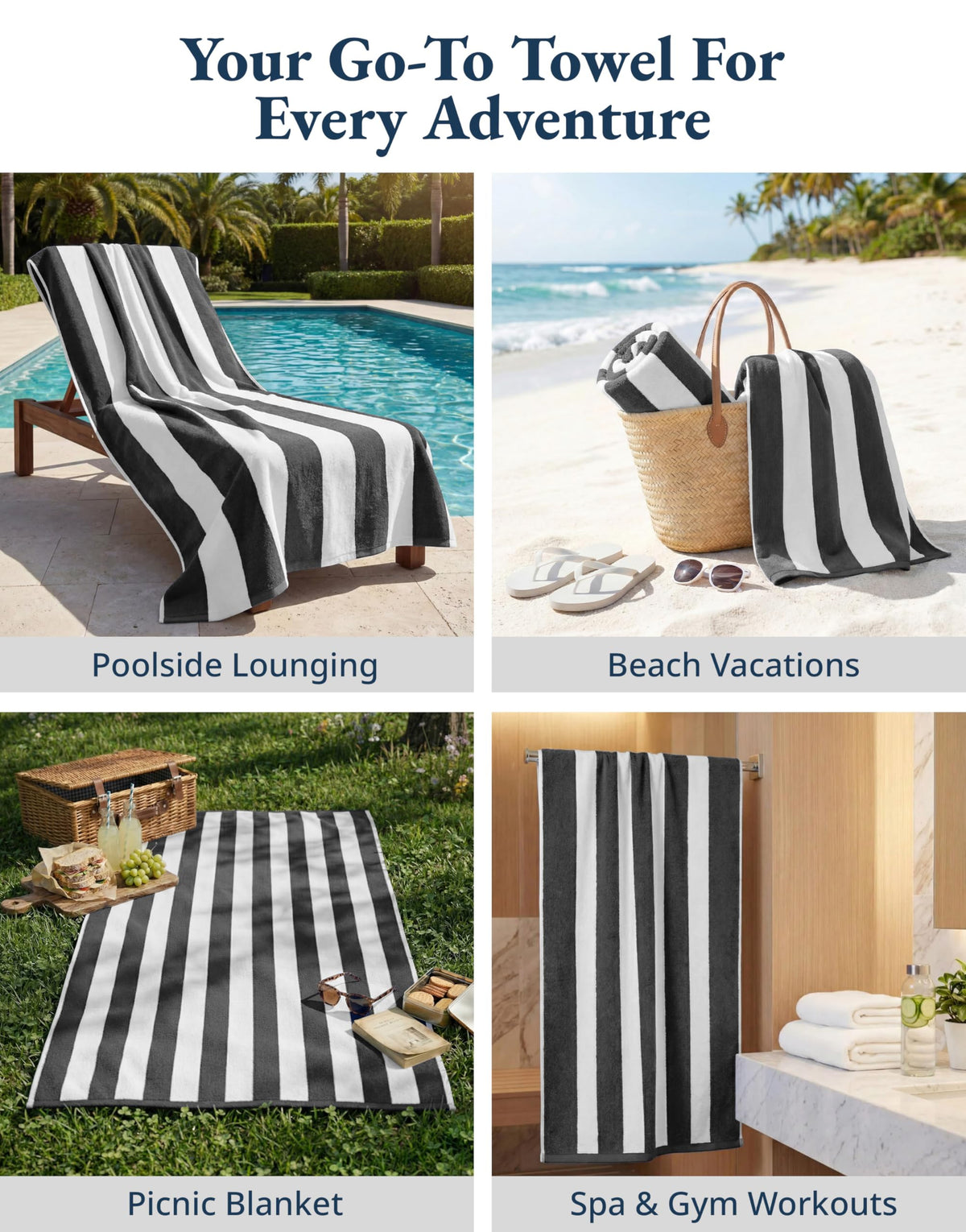 LANE LINEN Beach Towels 6 Pack - 520 GSM Beach Towel (30" x 60") – 100% Cotton Soft, Thick & Highly Absorbent Pool Towels for Hotel Airbnb Spa - Quick Dry Cabana Stripe Large Towel - Tropical Escape