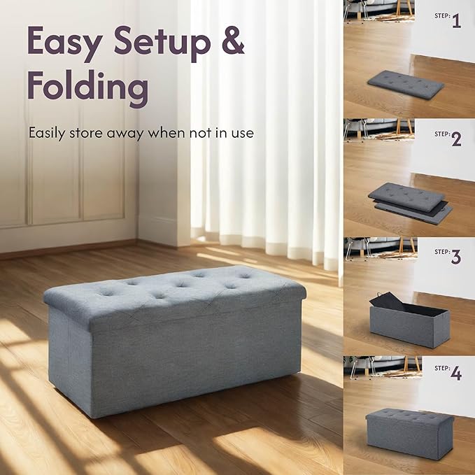 FLEXIMOUNTS 43'' Folding Storage Ottoman Bench, Ottoman Foot Rest Storage Chest for Living Room, Bedroom, Entryway, Grey