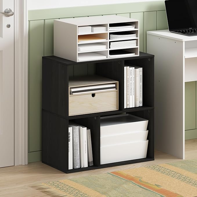 Furinno DALY Book Shelf, 4-Cube Bookshelf, Cube Storage Organizer Bookcase with Irregular Compartments, 11.7 x 23.6 x 24.7, for Living Room, Bedroom, Home Office, Espresso