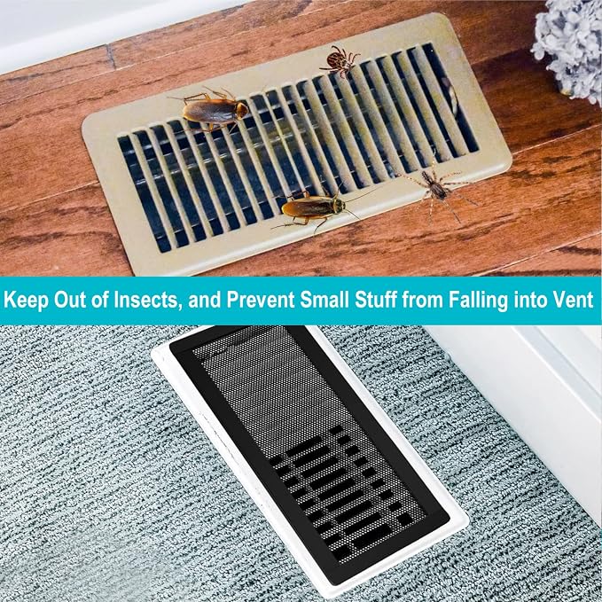 Magnetic Floor Register Vent Covers, 4 x 12 Inch Air Vent Filter Mesh, Sticky