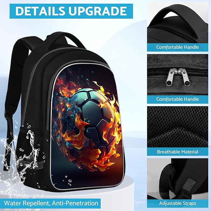 School Backpack for Boys - Soccer Boys Backpack for Kids Children Teens Elementary Middle School - Students Bag for Ages 6-18,17″Bookbag Multifunctional Large Capacity