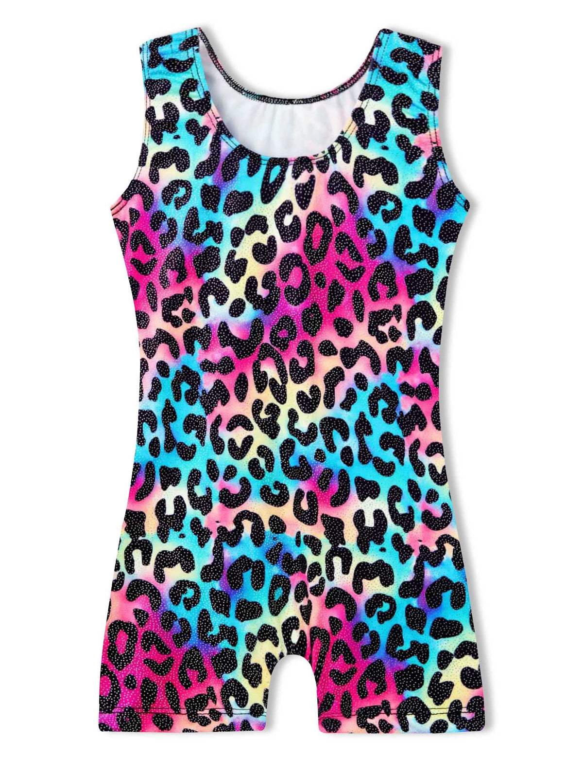 Domusgo Girls Gymnastics Leotards Size 9-10 Years Old Shiny Rainbow Leopard Biketard One Piece Unitards