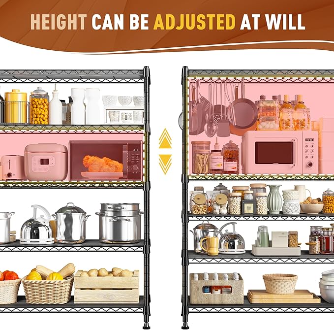 REIBII 5-Tier Wire Shelving Storage Shelves Metal Shelves,1020 LBS Adjustable Heavy Duty Metal Shelving Units and Storage for Garage Pantry Kitchen Bathroom 29" W X 14" D X 63" H