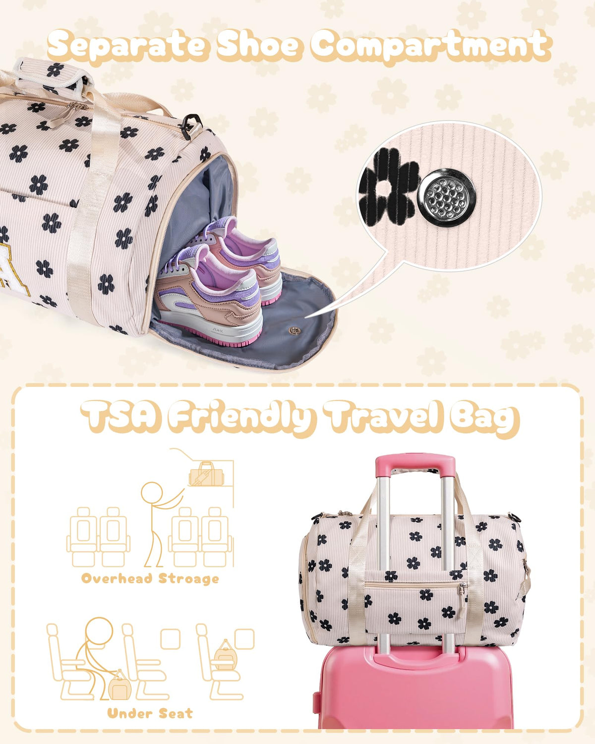Vogewood Teen Girl Gifts Trendy Stuff, Girls Gym Bag, Kids Personalized Overnight Duffel Bags with Shoe Compartment, Customized Travel Duffle with Toiletry Bag, Birthday Gift for Her (Letter S)