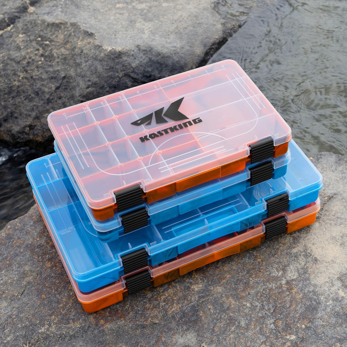 KastKing Bait Vault Camouflage Tackle Box, Plastic Fishing Tackle Box Storage Organizer with Removable Dividers, 4 Packs Tackle Trays Terminal Tackle Storage, Right Angle Lure Boxes