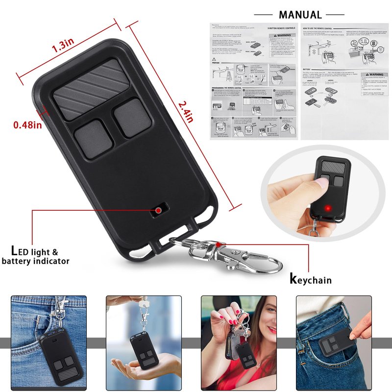 Kingdder 6 Pcs Universal 890MAX Garage Door Opener Remote Compatible with Chamberlain LiftMaster 3 Button Garage Door Opener Remote with Key Chain for 5 Colors Learning Buttons