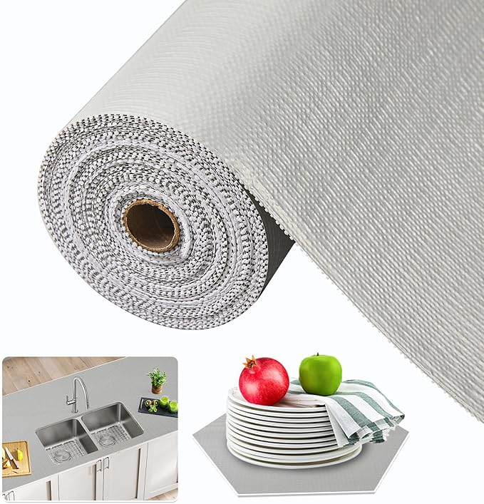 Beautysaid Shelf and Drawer Liner for Kitchen Cabinet, Non Adhesive Non Slip Shelf Paper Waterproof Washable Thickened for Dresser Pantry Shelve Bathroom Protector Liner(Light Grey,18 in x 10 FT)