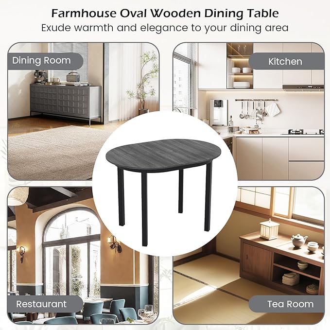 Giantex 43" Wooden Dining Table for 2-4 People, Oval Kitchen Table w/Rubber Wood Legs, Farmhouse Dining Room Desk for Small Place Apartment, Home Office Living Room Furniture, Load 260 LBS