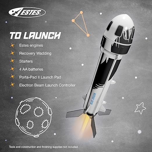Estes 2198 Blue Origin New Shepard Rocket-Building Kit, Beginner Flying-Rocket-Model Kit for Ages 10+