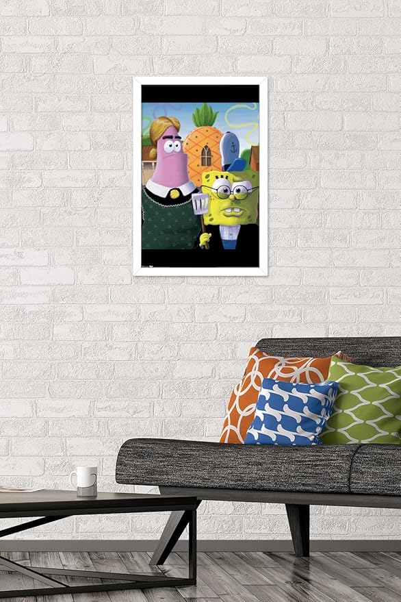Trends International Nickelodeon Spongebob - American Gothic Wall Poster, 14.725" x 22.375", White Framed Version