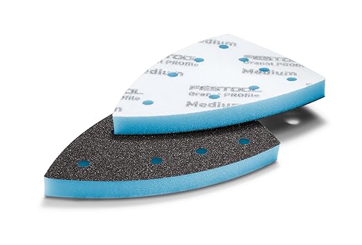 Festool 878804 Granat Profile Medium Delta Sanding Pads – 10 Pack | Flexible Foam Abrasive for Contours, Moldings & Corners | Hook & Loop, 1/2" Foam Backing, 100 mm Delta Shape