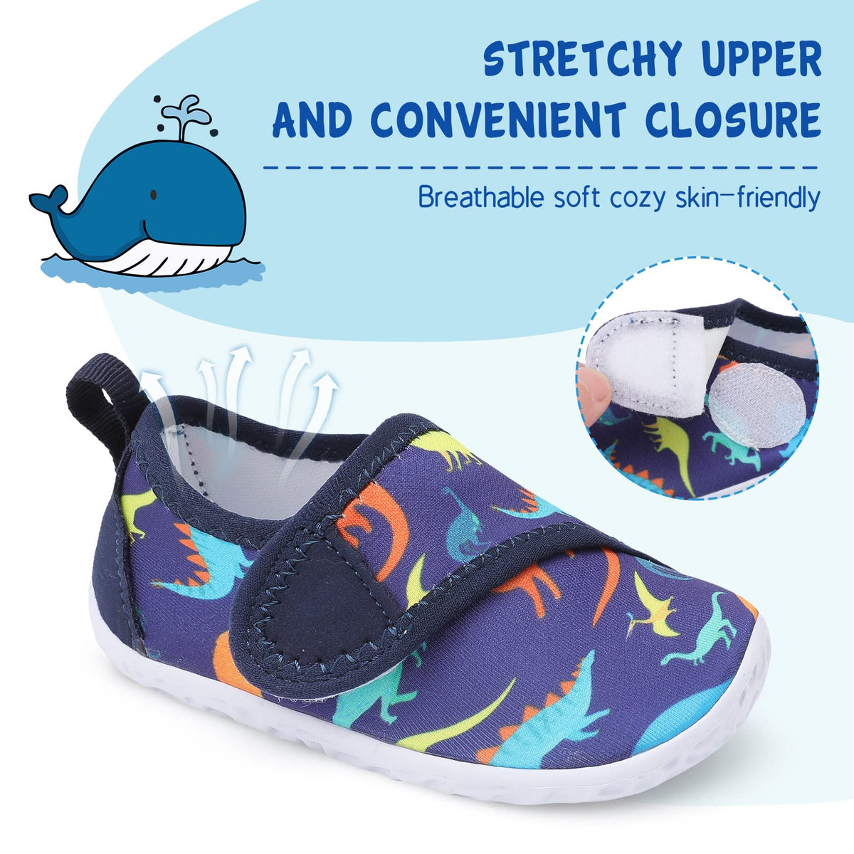 LeIsfIt Toddler Water Shoes Boys Girls Barefoot Aqua Socks Kids Breathable Quick-Dry Swim Shoes for Beach Pool Surf, Blue Dinosaur, 7 Toddler