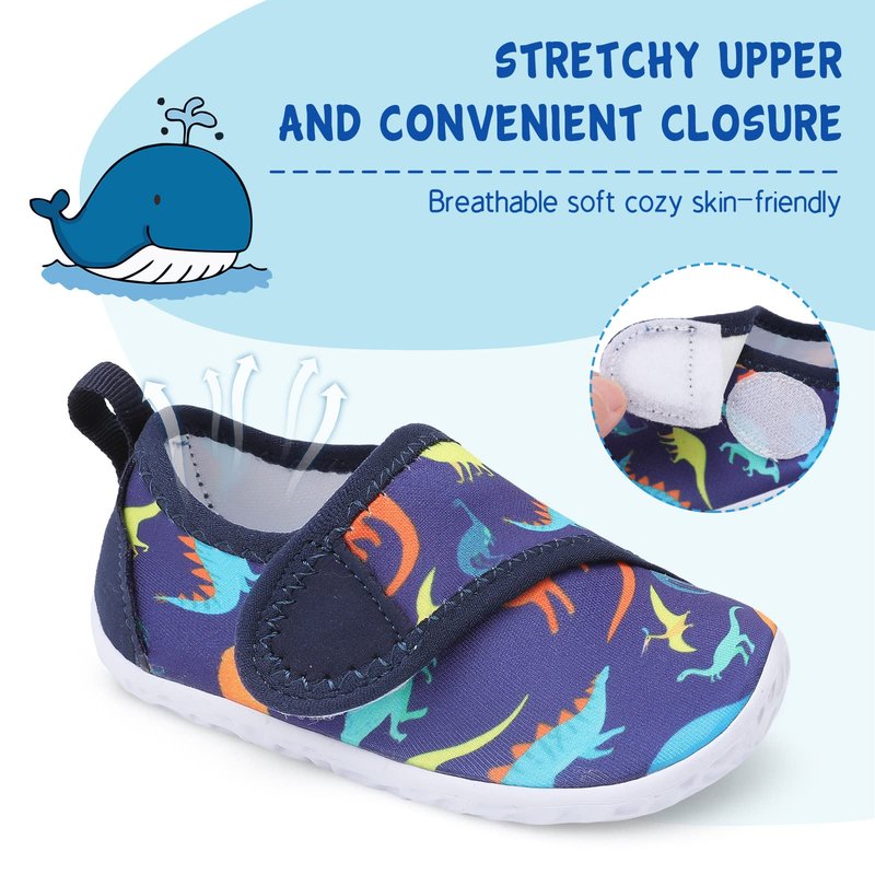 LeIsfIt Toddler Water Shoes Boys Girls Barefoot Aqua Socks Kids Breathable Quick-Dry Swim Shoes for Beach Pool Surf, Blue Dinosaur, 5 Toddler