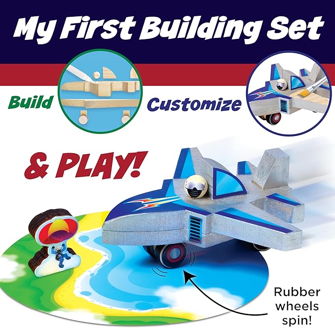 Creativity for Kids Buildeez! Easy Wooden Model Set: Jet Plane Ace - Airplane STEM Kit, Craft for Kids, Kids Activities and Gifts for Boys (Ages 5+)