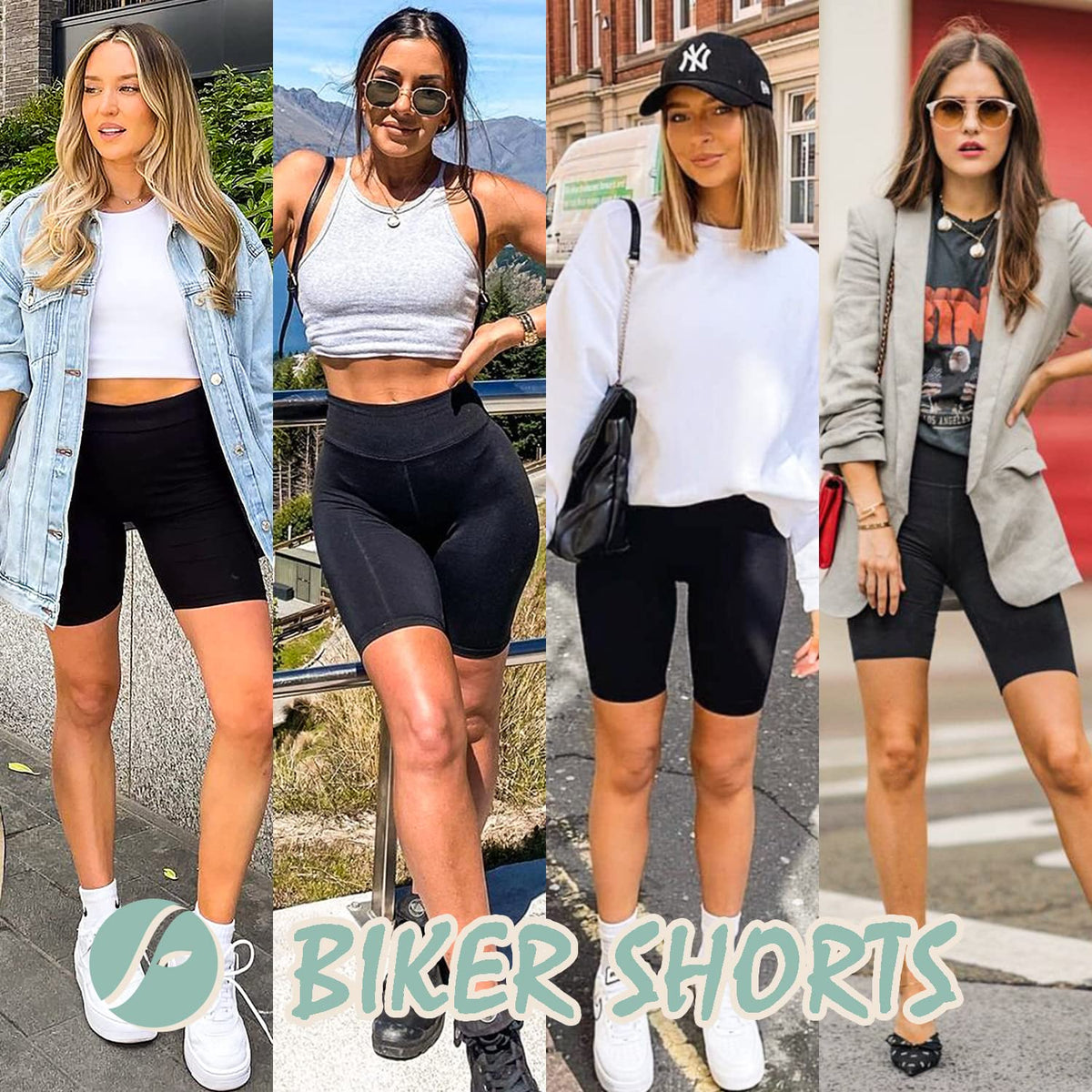FULLSOFT 4 Pack Biker Shorts for Women – 8" High Waist Tummy Control Workout Yoga Running Compression Exercise Shorts with Pockets(4 Pack Black/Grey/Light Green/White,Large-X-Large)