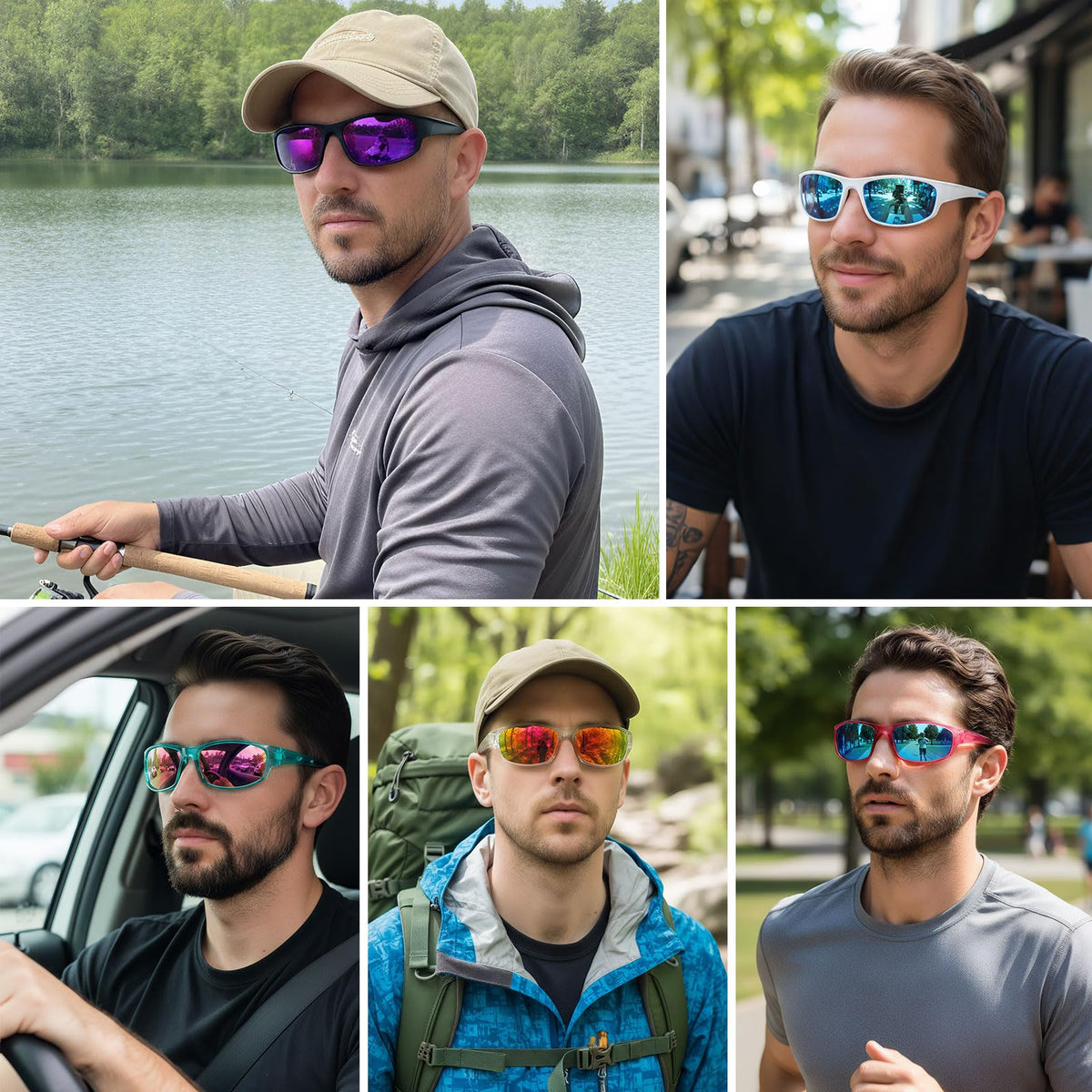 Ofwin Sports Polarized Sunglasses for Men Women Wrap Around Sun Glasses Fishing Cycling Driving Running UV Protection Clear Gray Frame/Silver Mirror Lens