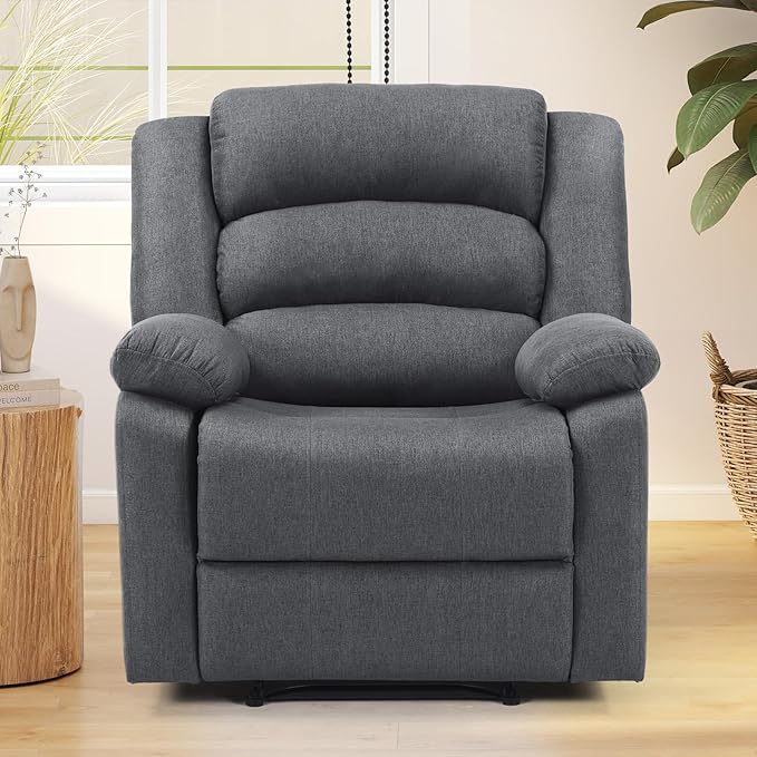 ANJ Fabric Recliner Chair Set of 2, with Overstuffed Arm and Back, Comfy Gray Manual Reclining Chairs for Adults, Living Room Single Sofa Recliners