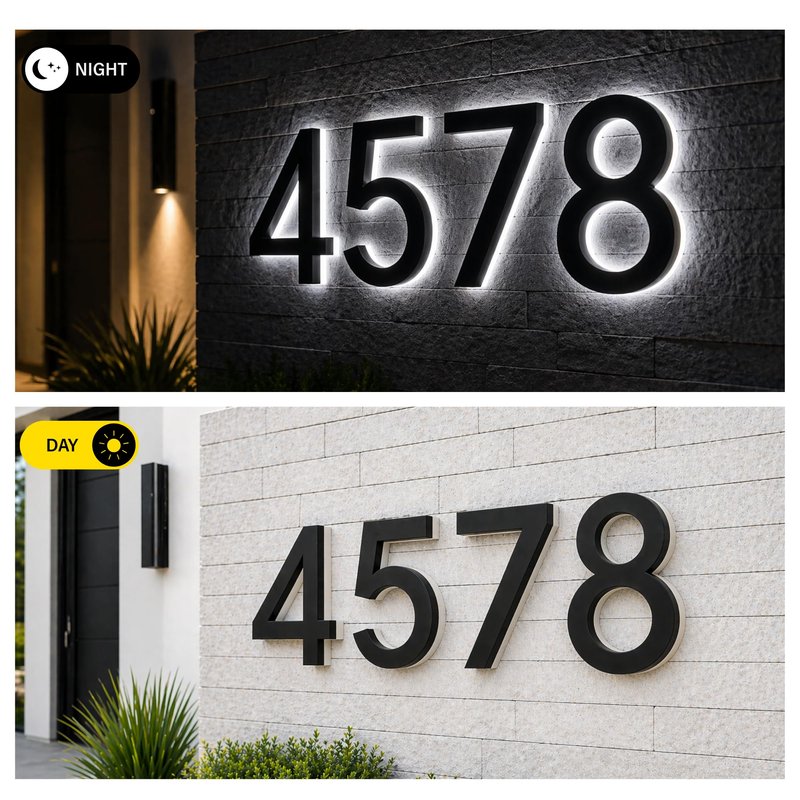 7 Inch LED House Numbers, ABS-Polymer, Premium Quality, Backlit LED 5000K Illuminated Home Address Number, Lighted House Numbers, Modern Address Numbers (0, Black)