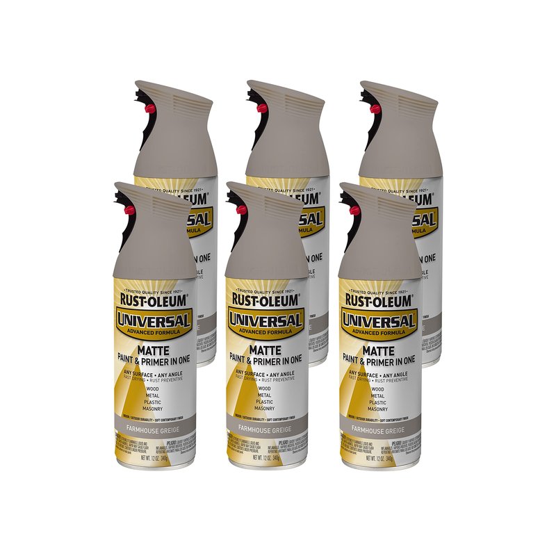 Rust-Oleum 376724-6PK Universal All Surface Spray Paint, 12 oz, Matte Farmhouse Greige, 6 Pack