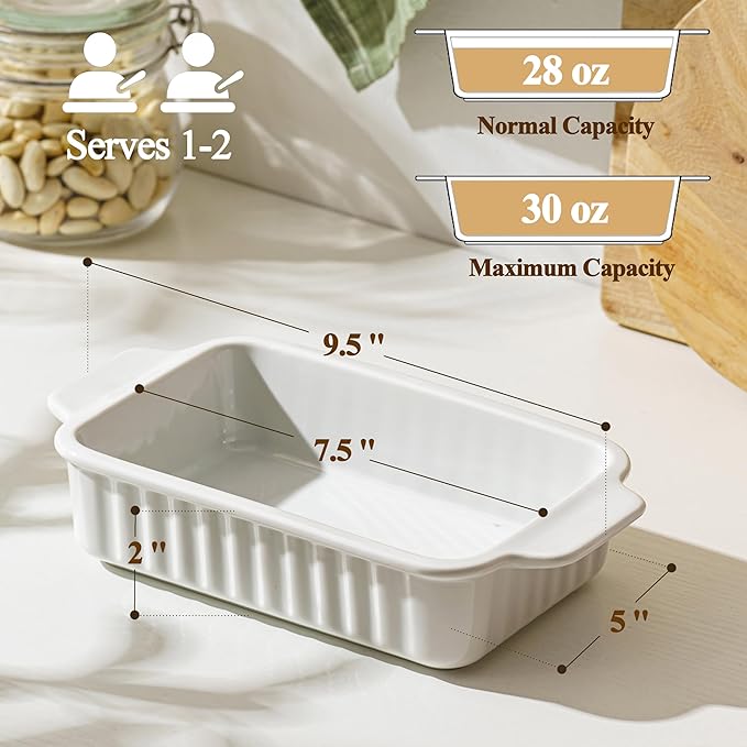 Small Casserole Dishes for Oven - 30 Oz Ceramic Baking Dish with Handles - 9x5 Rectangular Mini Bakeware for Lasagna, Au Gratin, Meal Prep - Portion Control & Personal Serving, Set of 2