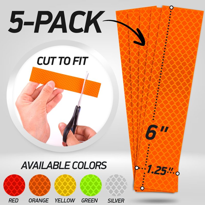 Byllstore Reflective Stickers | 3M Diamond Grade | Orange | 1.25″ x 6″ | 5-Pack | Reflective Safety Tape for Helmets, Cars, Mailboxes & More