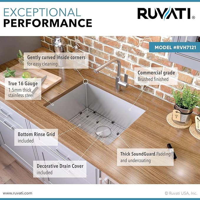 Ruvati 21-inch Undermount Tight Radius 16 Gauge Stainless Steel Bar Prep Kitchen Sink Single Bowl - RVH7121