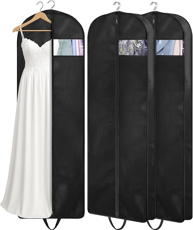 KIMBORA 65" Dress Garment Bags for Hanging Clothes Travel, Gusseted Garment Bags for Closet Storage with Handles for Long Gowns, Coats（3 Packs）