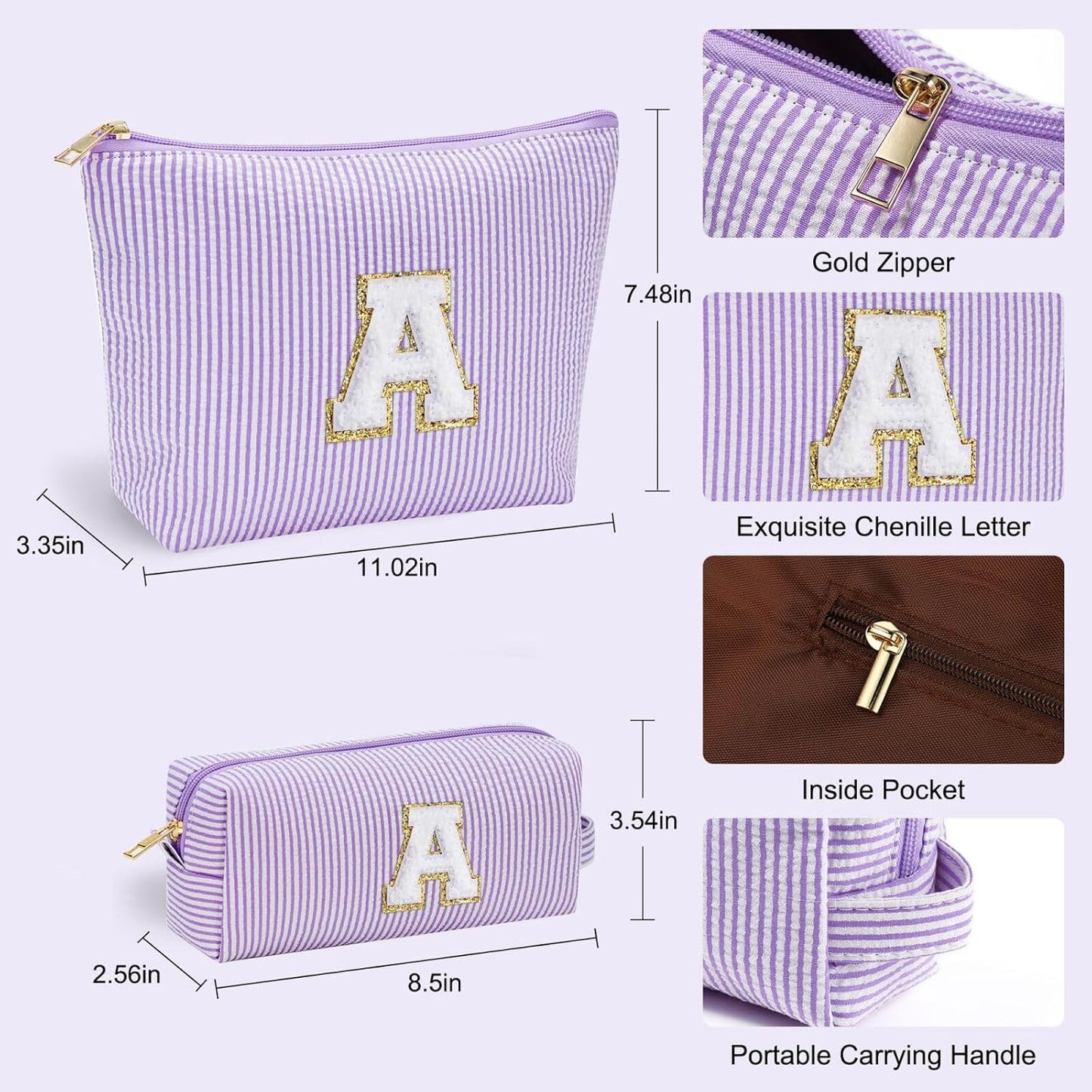 YOOLIFE Purple Cute Travel Makeup Bag - Preppy Makeup Bag Sweet 16 Gifts Sister Girlfriend Gifts Monogram Makeup Bag Make Up Bag Large Cosmetic Bags for Women Friend Birthday Gifts Preppy Stuff M