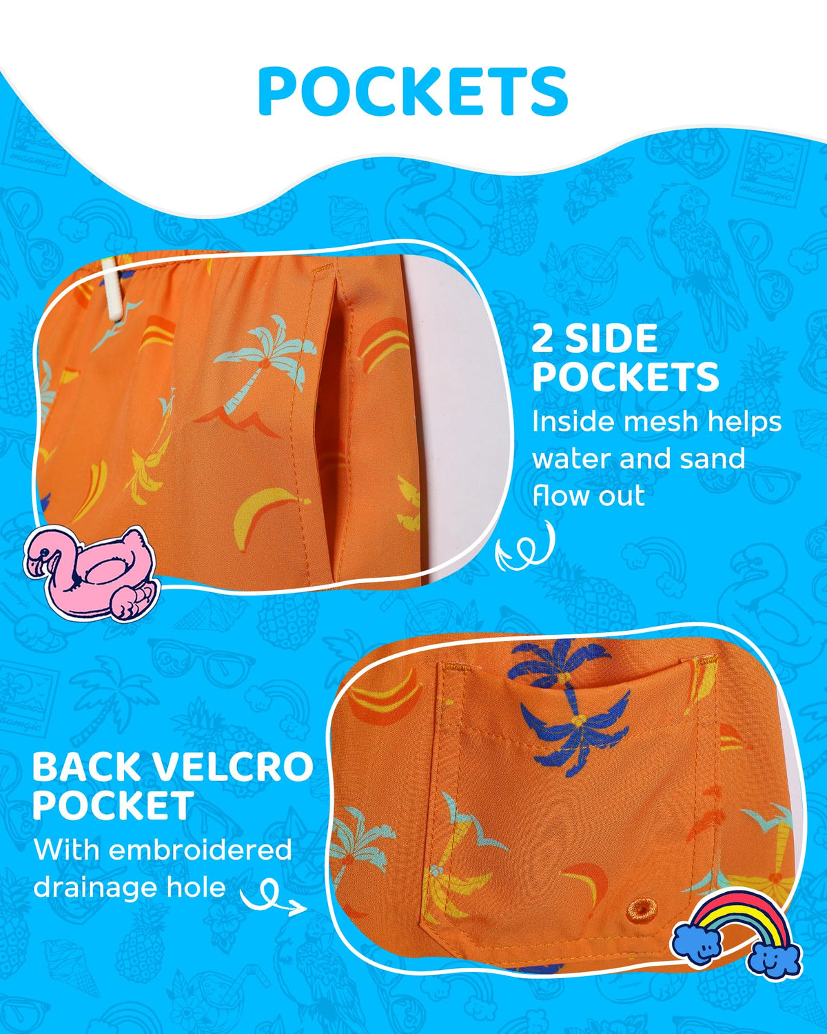 maamgic Boys Swim Trunks with Compression Liner 4-Way Stretch Quick Dry Swim Shorts Swimming Trunks Toddler Boy Coconut Orange 5-6 Years