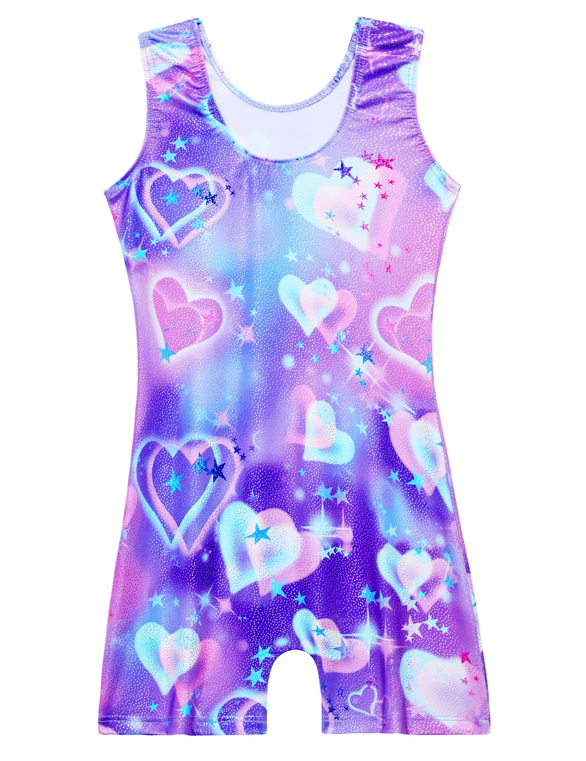 Domusgo Leotard for Girls Gymnastics Size 3t 4t Metallic Purple Blue Hearts Sleeveless Practice Biketards Activewear