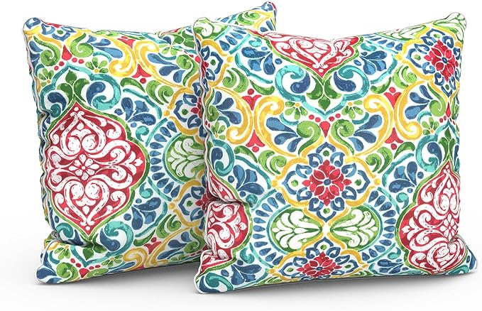 LVTXIII Set of 2 Patio Throw Pillows Waterproof 18"x18" Fade Resistant Outdoor Throw Pillows with Inserts, Fluffy Decorative Garden Toss Pillow Cushions for Home Patio Coach Sofa Use, Damask Red